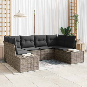 vidaXL Tuin Sofa Set met kussen 6 pcs Grijs poly rattan
