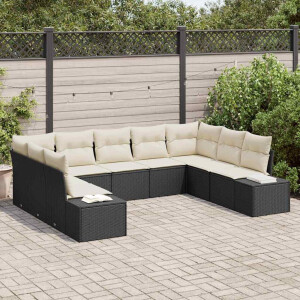 vidaXL Tuin Sofa Set met kussen 9 pcs Zwart poly rattan