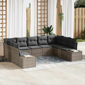 vidaXL Tuin Sofa Set met kussen 9 pcs Grijs poly rattan