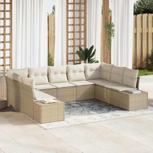 vidaXL Tuin Sofa Set met kussen 9 pcs Beige poly rattan