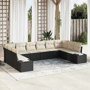 vidaXL Tuin Sofa Set met kussen 10 pcs Zwart poly rattan
