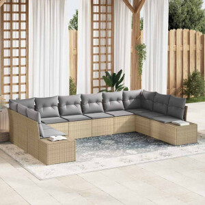 vidaXL Tuin Sofa Set met kussen 10 pcs Beige poly rattan