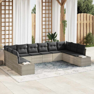 vidaXL Tuin Sofa Set met kussen 10 pcs Lichtgrijs poly rattan