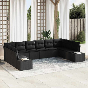vidaXL Tuin Sofa Set met kussen 10 pcs Zwart poly rattan