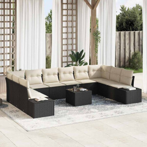 vidaXL Tuin Sofa Set met kussen 11 pcs Zwart poly rattan