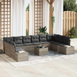 vidaXL Tuin Sofa Set met kussen 11 pcs Lichtgrijs poly rattan