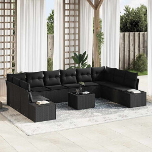 vidaXL Tuin Sofa Set met kussen 11 pcs Zwart poly rattan