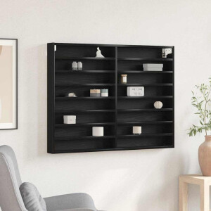vidaXL Vitrinekast Zwart Eiken 100 x 8,5 x 75 cm Bewerkt hout