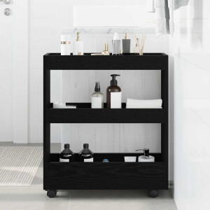 vidaXL Smalle Opbergtrolley Zwart Eiken 60 x 18 x 70 cm Bewerkt hout