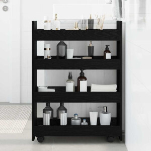 vidaXL Smalle Opbergtrolley Zwart Eiken 60 x 20 x 82 cm Bewerkt hout