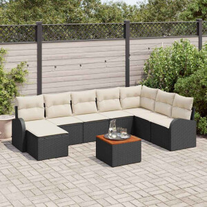 vidaXL Tuin Sofa Set met kussen 9 pcs Zwart Poly riet
