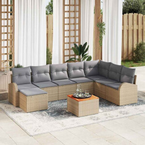 vidaXL Tuin Sofa Set met kussen 9 pcs Beige Poly riet
