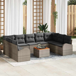 vidaXL Tuin Sofa Set met kussen 10 pcs Grijs Poly riet