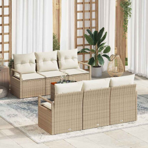 vidaXL Tuin Sofa Set met kussen 7 pcs Beige Poly riet