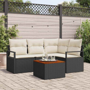 vidaXL Tuin Sofa Set met kussen 5 pcs Zwart Poly riet