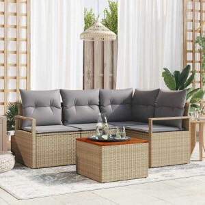 vidaXL Tuin Sofa Set met kussen 5 pcs Beige Poly riet