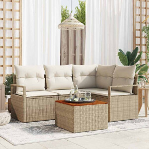 vidaXL Tuin Sofa Set met kussen 5 pcs Beige Poly riet