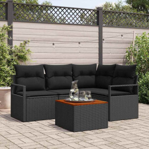 vidaXL Tuin Sofa Set met kussen 5 pcs Zwart Poly riet