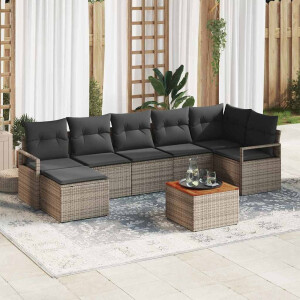 vidaXL Tuin Sofa Set met kussen 8 pcs Grijs Poly riet