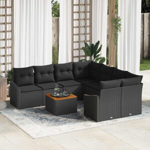 vidaXL Tuin Sofa Set met kussen 9 pcs Zwart Poly riet