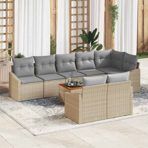 vidaXL Tuin Sofa Set met kussen 9 pcs Beige Poly riet