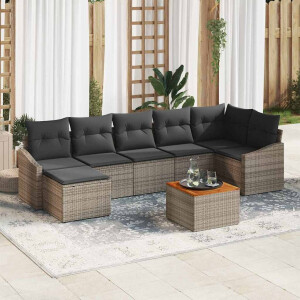 vidaXL Tuin Sofa Set met kussen 8 pcs Grijs Poly riet