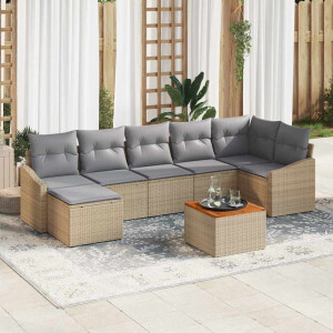 vidaXL Tuin Sofa Set met kussen 8 pcs Beige Poly riet