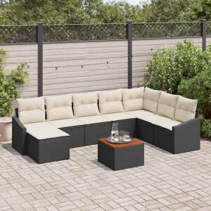 vidaXL Tuin Sofa Set met kussen 9 pcs Zwart Poly riet
