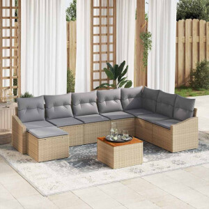 vidaXL Tuin Sofa Set met kussen 9 pcs Beige Poly riet