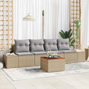 vidaXL Tuin Sofa Set met kussen 5 pcs Beige Poly riet