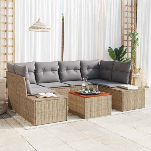 vidaXL Tuin Sofa Set met kussen 7 pcs Beige Poly riet