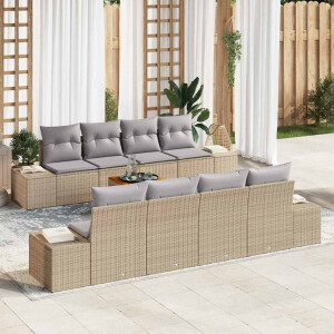 vidaXL Tuin Sofa Set met kussen 9 pcs Beige Poly riet