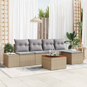 vidaXL Tuin Sofa Set met kussen 6 pcs Beige Poly riet