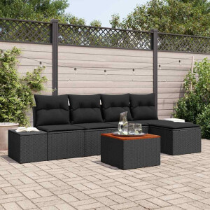 vidaXL Tuin Sofa Set met kussen 6 pcs Zwart Poly riet