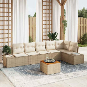 vidaXL Tuin Sofa Set met kussen 7 pcs Beige Poly riet