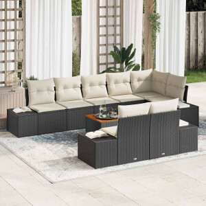 vidaXL Tuin Sofa Set met kussen 9 pcs Zwart Poly riet