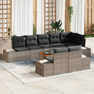 vidaXL Tuin Sofa Set met kussen 9 pcs Grijs Poly riet
