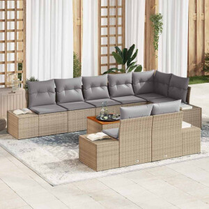 vidaXL Tuin Sofa Set met kussen 9 pcs Beige Poly riet