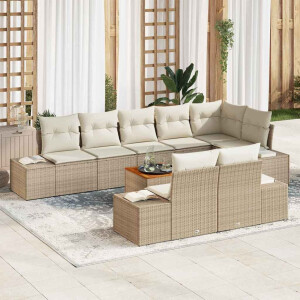 vidaXL Tuin Sofa Set met kussen 9 pcs Beige Poly riet