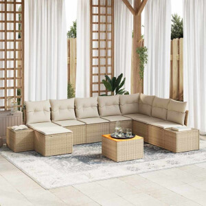 vidaXL Tuin Sofa Set met kussen 9 pcs Beige Poly riet