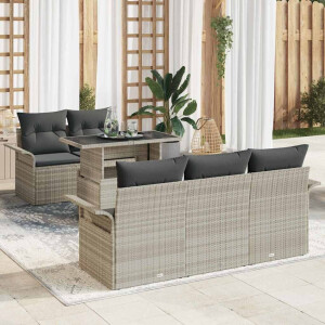 vidaXL Tuin Sofa Set met kussen 6 pcs Lichtgrijs poly rattan