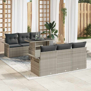 vidaXL Tuin Sofa Set met kussen 7 pcs Lichtgrijs poly rattan