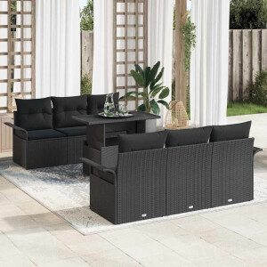 vidaXL Tuin Sofa Set met kussen 7 pcs Zwart poly rattan