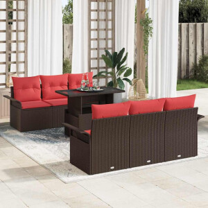 vidaXL Tuin Sofa Set met kussen 7 pcs Bruin poly rattan