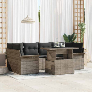 vidaXL Tuin Sofa Set met kussen 7 pcs Grijs Poly riet