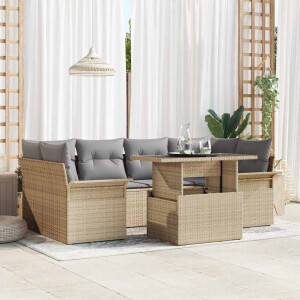 vidaXL Tuin Sofa Set met kussen 7 pcs Beige Poly riet