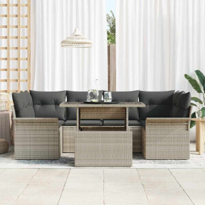 vidaXL Tuin Sofa Set met kussen 7 pcs Lichtgrijs Poly riet