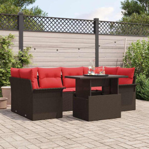 vidaXL Tuin Sofa Set met kussen 7 pcs Bruin poly rattan