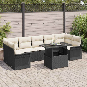 vidaXL Tuin Sofa Set met kussen 8 pcs Zwart Poly riet