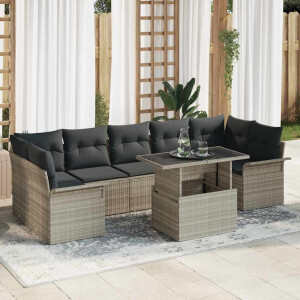 vidaXL Tuin Sofa Set met kussen 8 pcs Lichtgrijs poly rattan